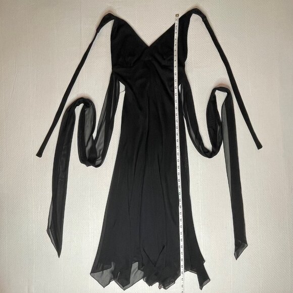 Le Château Black Halter Wrap Dress | Size XXS | Elegant Asymmetrical Hem - Picture 5 of 6